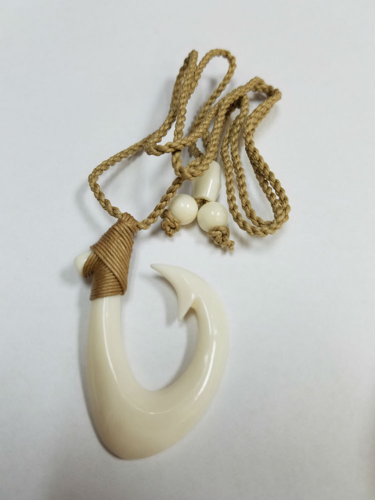 KanaKala Pacific Hawaiian Hand Carved Bone Fish Hook Necklace