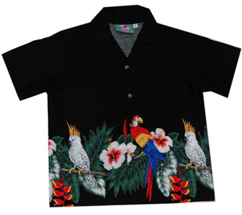 Hawaiian Black Parrot Boy Shirt
