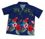Hawaiian Navy Parrot Boy Shirt