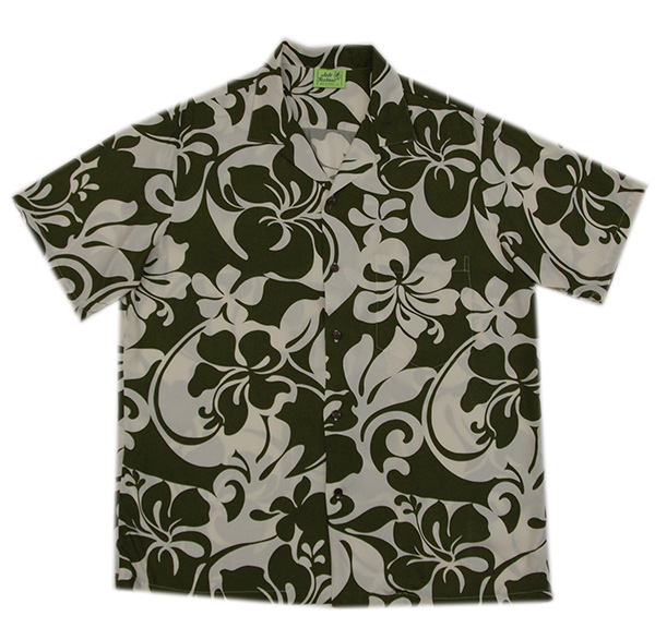Hawaiian Rayon Green Hibiscus Men Shirt