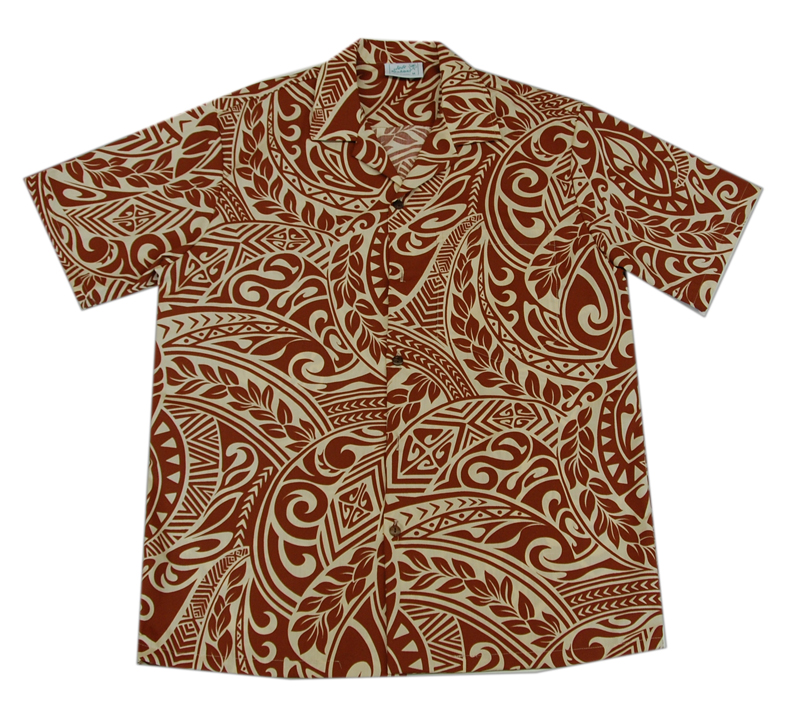 Cotton Blended Cream Leaf Tattoo Aloha Shirt