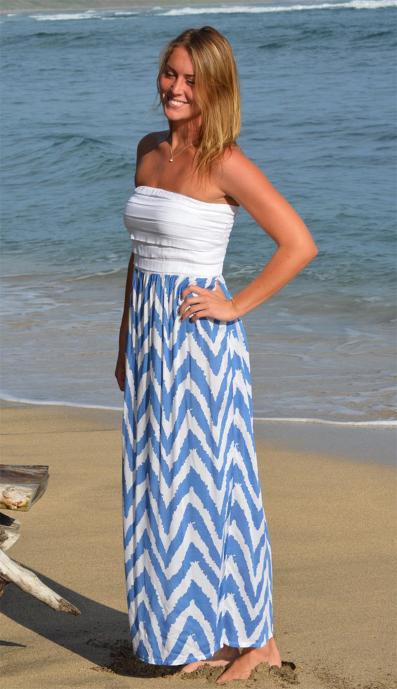 Beach Party Blue White Maxi Dress