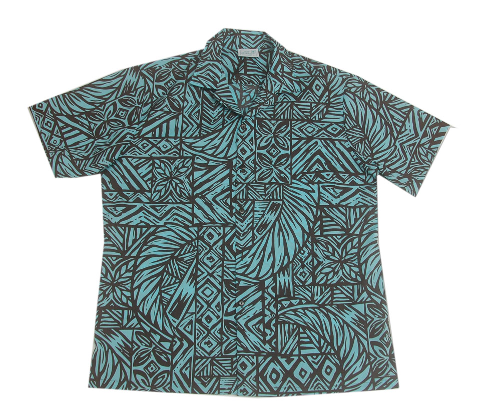 Cotton Blended Ko\'olau Turquoise Aloha Shirt