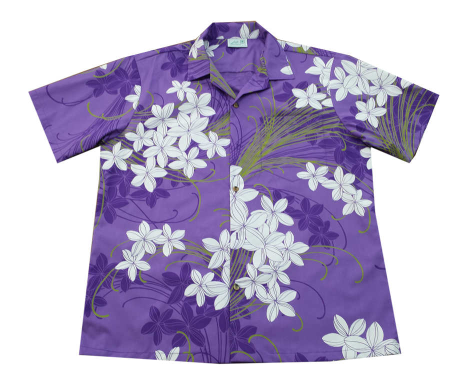 Cotton Blended Plumeria Purple Aloha Shirt, Da808style.com
